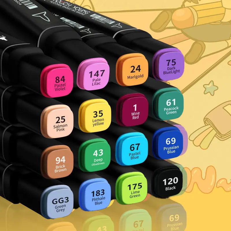 24-168 Colored Marker Pens Set Manga Brush Pen Drawing sketch Kawaii Art School Supplies Stationery Paint Lettering Markers