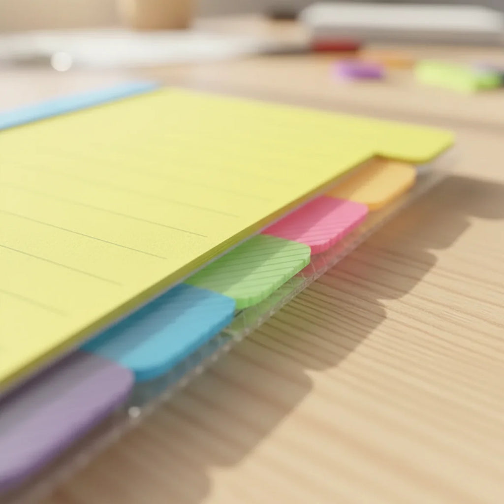 1pc Index Divider Sticky Notes Tabbed Self-Stick Lined Note Pad Ruled Notes Assorted Neon Colors