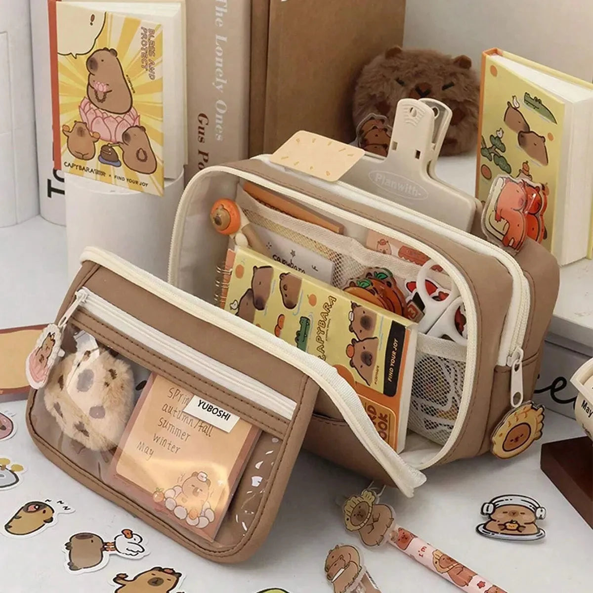 Capybara Large Capacity Pencil Case Flip Cover Stationery Set Pencil Bag Simple Storage Bag School Office Supplies Stationery