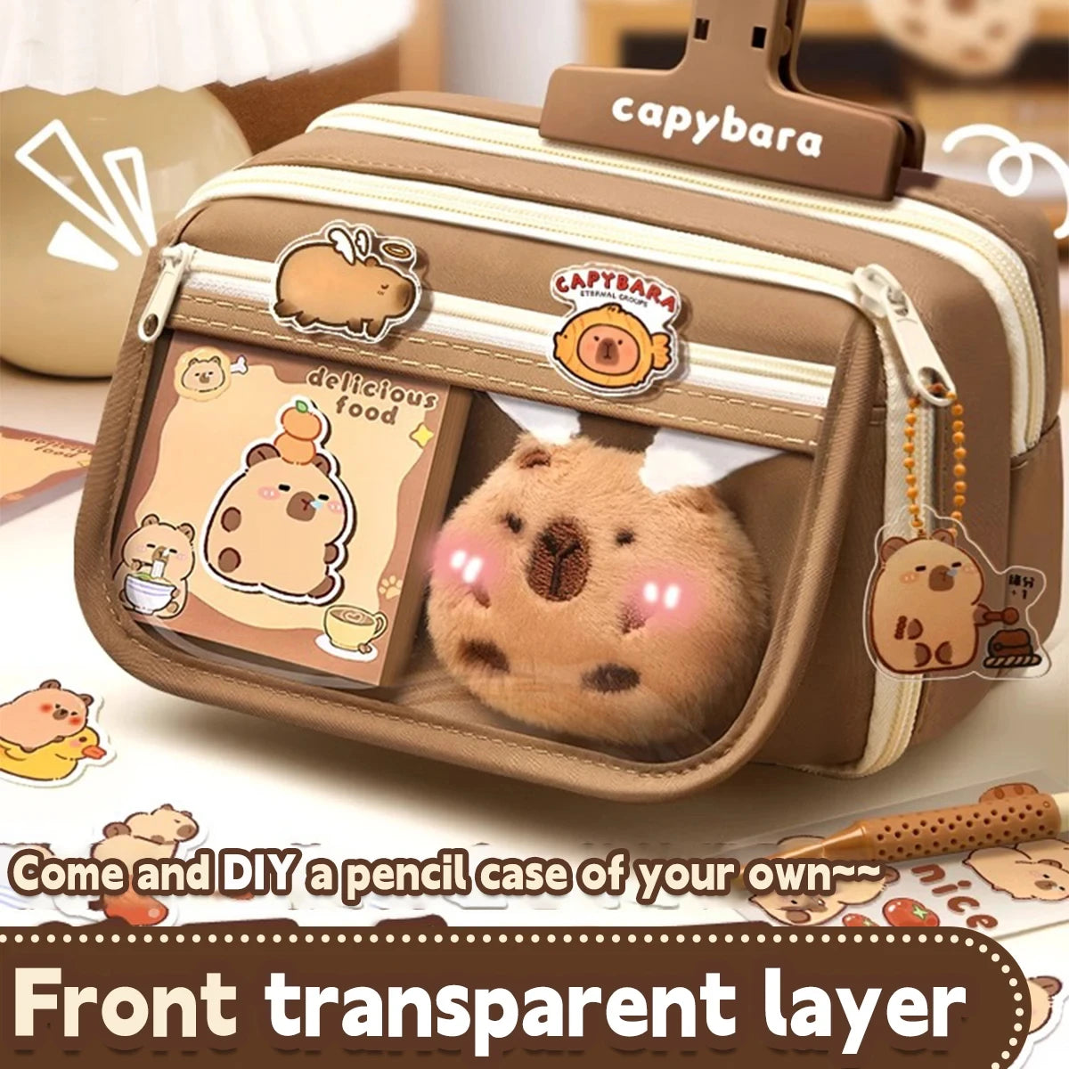 Capybara Large Capacity Pencil Case Flip Cover Stationery Set Pencil Bag Simple Storage Bag School Office Supplies Stationery